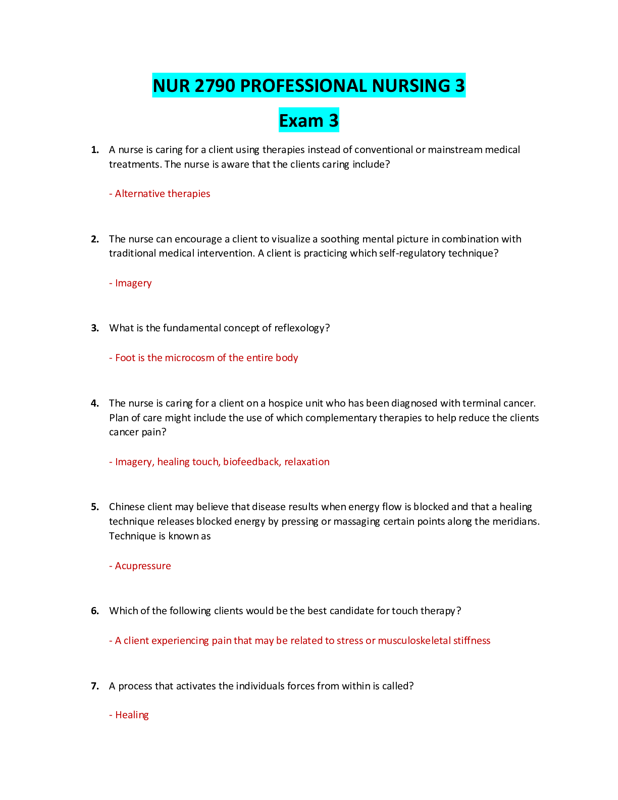 Preview image for NUR 2790 / NUR 2790 PROFESSIONAL NURSING 3 EXAM 3 (Latest 2021/2022) Rasmussen
